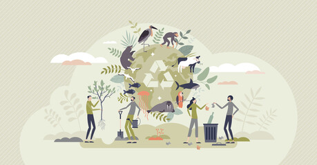 biodiversity and natural species environmental protection tiny person concept