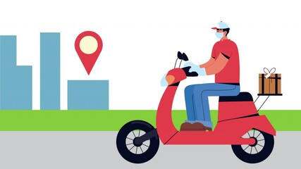 Wall Mural - delivery service safe worker in motorcycle on the city