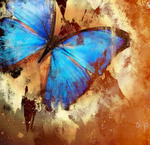 Abstract Piantting - Golden Blue Butterfly Wings. Fine Art 