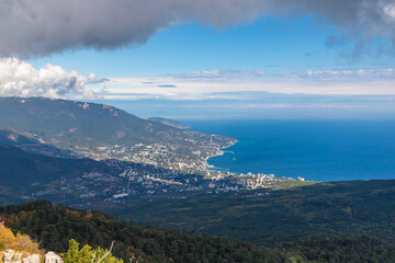 Wall Mural - Aerial view to Yalta town from mountain road viewpoint. Crimea