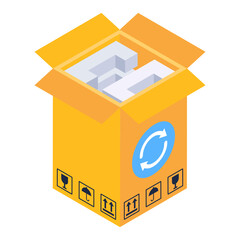 Wall Mural - 
Recycling arrows on a parcel, isometric icon of parcel recycling

