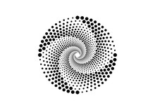 Halftone Dots In Spiral Form, Round Logo. Vector Dotted Frame. Twirl Design Concentric Circles Geometric Element, Abstract Representation Of Technological 
Camera Shutter Concept, Isolated On White