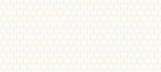 Golden lines pattern. Vector geometric seamless texture with subtle grid, thin lines, triangles, diamonds, rhombuses. Abstract luxury white and gold background. Art deco ornament. Modern repeat design