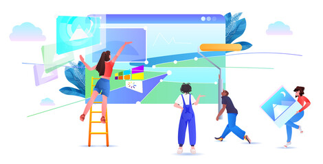 Wall Mural - mix race developers team creating website ui web application development program software optimizati