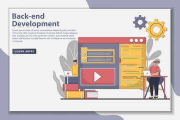 Illustration Flat Line design Back end development landing page concept. Software development process Backend Development, Coding, Software Engineering, Programming languages, backend app.
