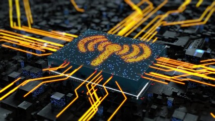 Wall Mural - presentation of the propagation of a network signal in an abstract city or electronic circuit board 