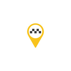 Wall Mural - Map pin with taxi car sign. Taxi service vector icon. Taxi map pointer