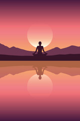 Wall Mural - peace of mind mediating person by the lake