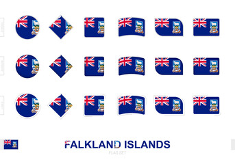 Wall Mural - Falkland Islands flag set, simple flags of Falkland Islands with three different effects.