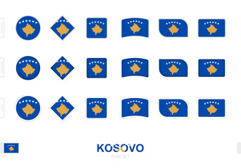 Wall Mural - Kosovo flag set, simple flags of Kosovo with three different effects.