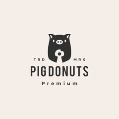 Sticker - pig donuts hipster vintage logo vector icon illustration