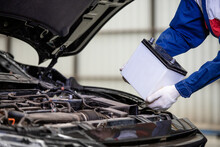 Hand Of Male Mechanic Changing Car Battery, Car Battery Repairman
