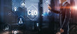 © Funtap - CEO concept. Businessman pressing virtual screen inscription boss