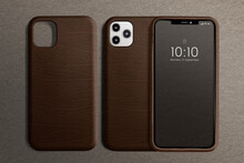 Brown leather phone case with design space