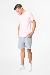 Wall Mural - Pink t-shirt and shorts men’s basic wear full body