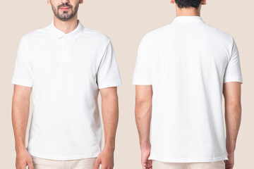 Poster - White polo shirt men’s casual business wear rear view