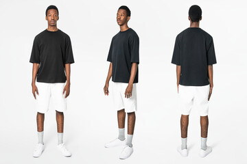 Wall Mural - Black t-shirt and shorts men’s basic wear full body