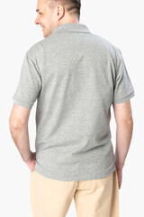 Canvas Print - Man wearing basic gray polo shirt apparel rear view