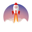 Rocket launch vector ship begin challenge startup. Start project rocket launch flat concept