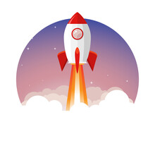 Rocket Launch Vector Ship Begin Challenge Startup. Start Project Rocket Launch Flat Concept