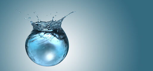 Wall Mural - sphere water tank with air bubbles ripples and splashes, environmental ecology conceptual design, is
