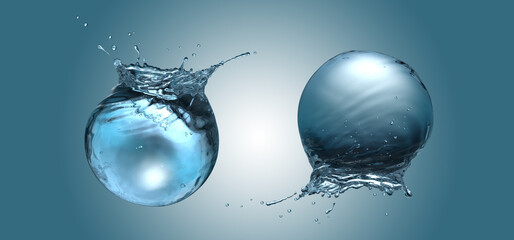 Wall Mural - sphere water tank with air bubbles ripples and splashes, environmental ecology conceptual design, is