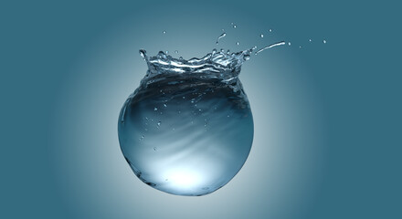 Wall Mural - sphere water tank with air bubbles ripples and splashes, environmental ecology conceptual design.