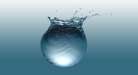 Wall Mural - sphere water tank with air bubbles ripples and splashes, environmental ecology conceptual design.
