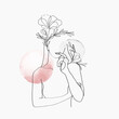 Leinwandbild Motiv Woman's body line art floral pink pastel feminine illustration