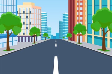 Wall Mural - Road way to city buildings