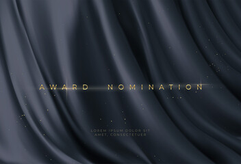 Wall Mural - Awarding the nomination ceremony luxury black wavy background with golden glitter sparkles. Vector background