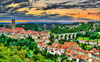 Poster - Cityscape of Fribourg in Switzerland