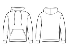 Blank Men's hoodie in front, back views. Kangaroo pocket on front