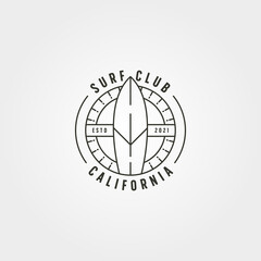 Fototapete - surfboard surfing line logo vector minimal illustration design, california surf club logo design