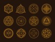 Occult sign, alchemy and astrology symbol set on black