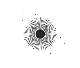hand drawn vector abstract stock flat graphic illustration with logo element of magic celestial sun 