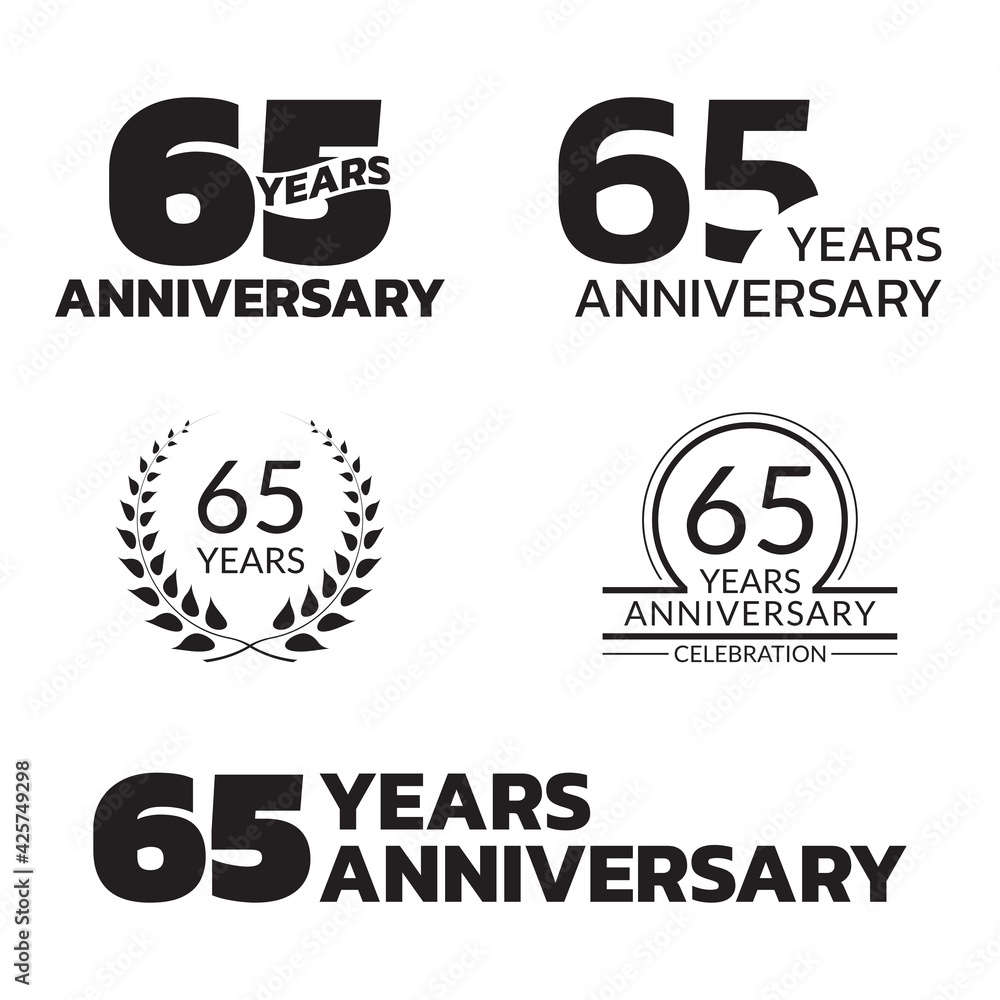 65 years anniversary icon or logo set. 65th birthday celebration badge ...
