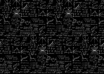 Vintage education background. Trigonometry law theory and mathematical formula equation on blackboard. Vector hand-drawn seamless pattern.