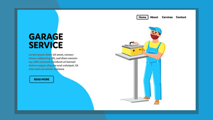 Wall Mural - garage service examination car battery vector. garage service worker man checking and repair car ele