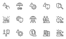 Set Of Vector Line Icons Related To Risk Management. Risk Analysis, Investment Plan, Managerial Decision, Minimizing Losses. Editable Stroke. 48x48 Pixel Perfect.