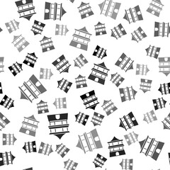 Sticker - Black Traditional chinese house icon isolated seamless pattern on white background. Vector