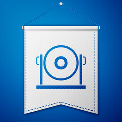 Poster - Blue Gong musical percussion instrument circular metal disc icon isolated on blue background. White pennant template. Vector