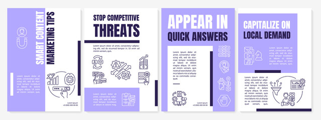 Smart content marketing tips brochure template. Quick answerss. Flyer, booklet, leaflet print, cover design with linear icons. Vector layouts for presentation, annual reports, advertisement pages