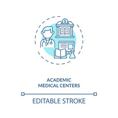 Sticker - Academic medical centers concept icon. Sponsorship idea thin line illustration. Patients treatment. Educating physicians and scientists. Vector isolated outline RGB color drawing. Editable stroke