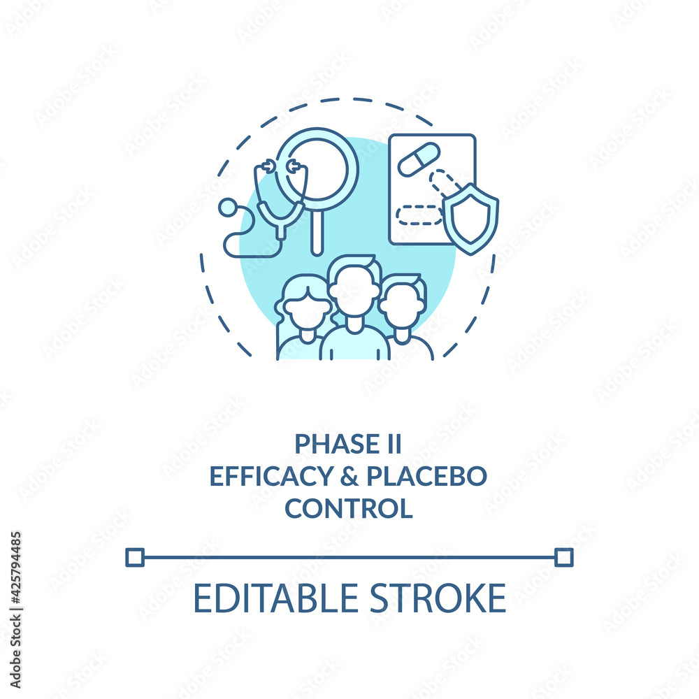 Efficacy and placebo control concept icon. Clinical trials phase 2 idea ...