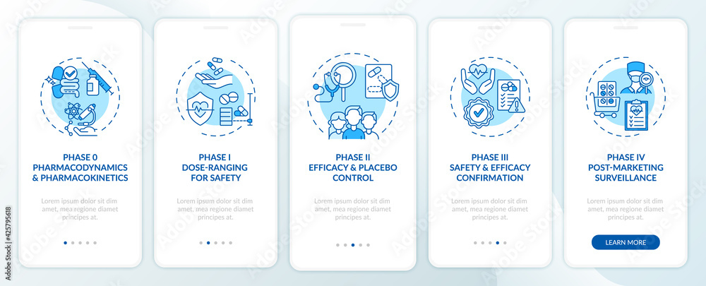 Clinical examination phases onboarding mobile app page screen with ...