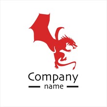 Flying Full-length Powerful Red Dragon, Great Logo For Business