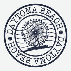  Daytona Beach, FL, USA Stamp Postal. Silhouette Seal. Passport Round Design. Vector Icon. Design Retro Travel. National Symbol.