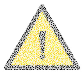 Vector exclamation warning covid-2019 mosaic icon organized for pharmacy applications. Exclamation warning mosaic is made with small covid infection items.