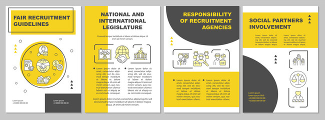 Fair recruitment guidelines brochure template. Social partners. Flyer, booklet, leaflet print, cover design with linear icons. Vector layouts for presentation, annual reports, advertisement pages